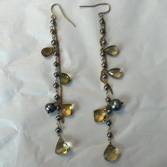 Rare: Alexis Bittar black Pearl and citrine dangly earrings - Picture 2 of 2